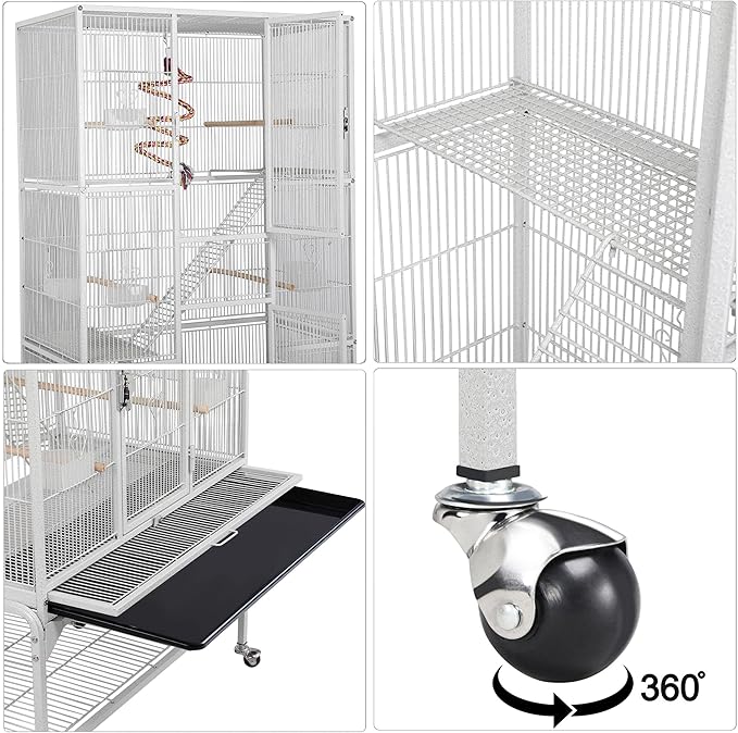 Yaheetech 69'' Extra Large Bird Cage Metal Parrot Cage w/Detachable Stand for Mid-Sized Parrots Cockatiels Conures Parakeets Lovebirds Budgie Finch, White