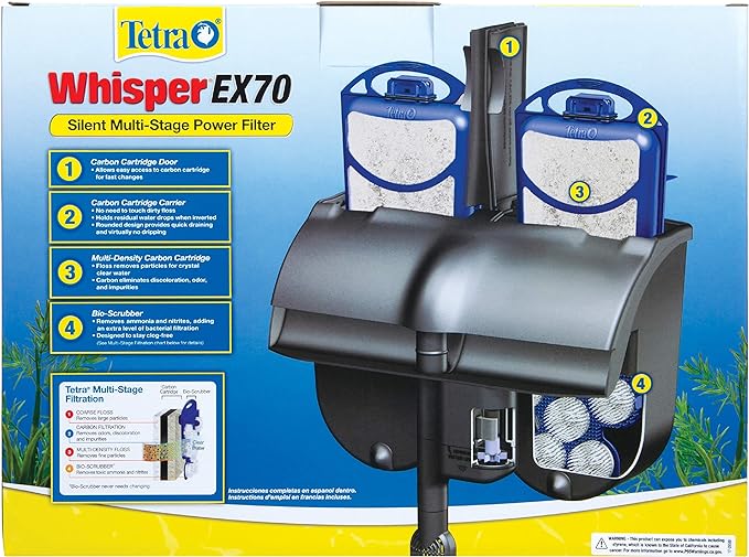 Tetra Whisper EX 70 Filter For 45 To 70 Gallon aquariums, Silent Multi-Stage Filtration, WHITE