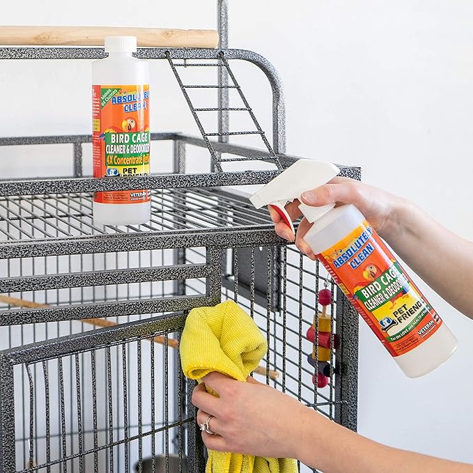 Amazing Bird Cage Cleaner and Deodorizer - Just Spray/Wipe - Safely & Easily Removes Bird Messes Quickly and Easily - Made in The US (4X Concentrate - 16oz)