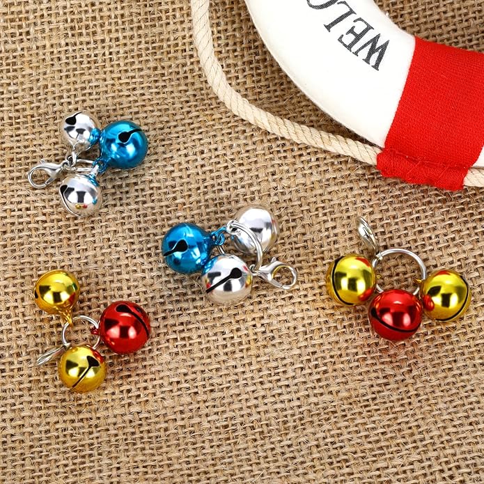 12 Bells Cat Dog Collar Bells, 4 Sets Jingle Bell for Cat Collar Dog Collar Charms Colourful Small Bells with Clasps Pet Collar Accessories Festival Party DIY Decoration (12 Bells)