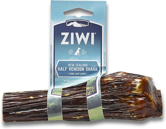 ZIWI Venison Deer Shank – Dog Bone Chew – All Natural, Air-Dried, 2 in 1 Bone Treat Wrapped in Beef Esophagus (Half Shank)