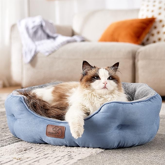 Bedsure Dog Beds for Small Dogs - Round Cat Beds for Indoor Cats, Washable Pet Bed for Puppy and Kitten with Slip-Resistant Bottom, 20 Inches, Allure