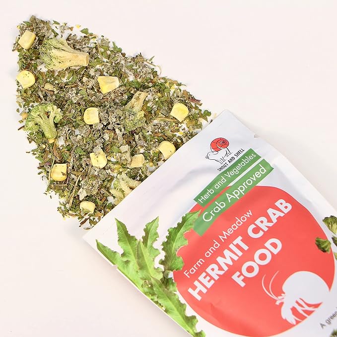Farm and Meadow Hermit Crab Food - Green Blend Diet of Dandelion Leaf, Cilantro, Raspberry Leaf, Broccoli, Corn - Eco Animal Pet Snack Treat for Protein & Nutrients | 39g