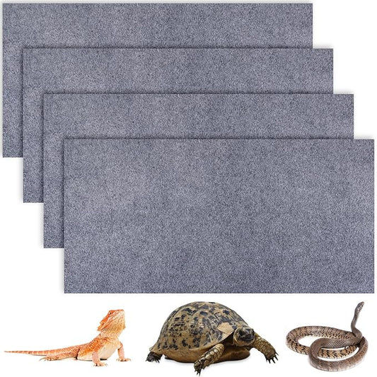 4 Pcs Reptile Carpet Pet Terrarium Floor Liners Bedding Substrate Liner Supplies Reptile Cage Mat Tank Accessories for Lizard Bearded Dragon Tortoise Snake Leopard (Gray,39 x 20 Inch)