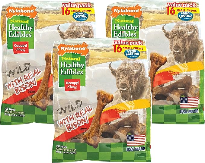 Nylabone (3 Pack) Healthy Edibles Wild Flavors Dog Chew Treat Bones for Small Dogs up to 25 Pounds Wild Bison 16 Count