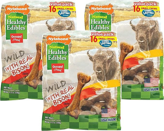 Nylabone (3 Pack) Healthy Edibles Wild Flavors Dog Chew Treat Bones for Small Dogs up to 25 Pounds Wild Bison 16 Count