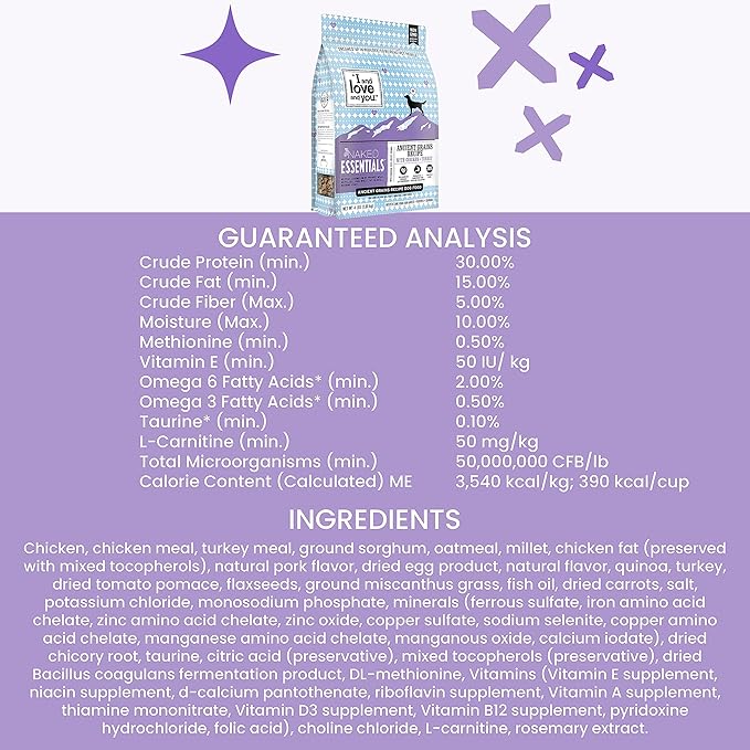 I and love and you Naked Essentials Ancient Grains Dry Dog Food - Chicken + Turkey - High Protein, Real Meat, No Fillers, 4lb Bag