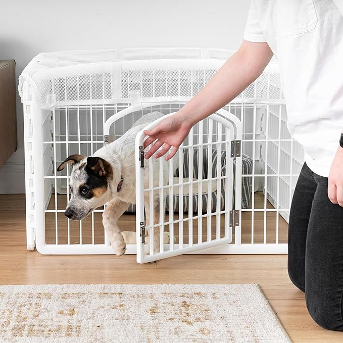 IRIS USA Dog Playpen Mesh Top, 46" x 46" Top Cover for IRIS USA 4-Panel Pet Playpen, Washable, Durable, Nylon Mesh Material, Playpen Not Included, White