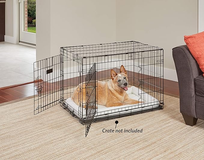 MidWest Homes for Pets Bolster Dog Bed w/ Comfortable Bolster | Ideal for Intermediate Dog Breeds & Fits a 36-Inch Dog Crate | Easy Maintenance Machine Wash & Dry, 36.0"x 23.0"x 2.6", White Fleece