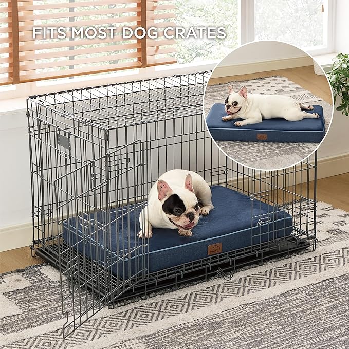 Bedsure Memory Foam Dog Bed for Medium Dogs - Orthopedic Waterproof Dog Bed for Crate with Removable Washable Cover and Nonskid Bottom - Plush Flannel Fleece Top Pet Bed, Navy