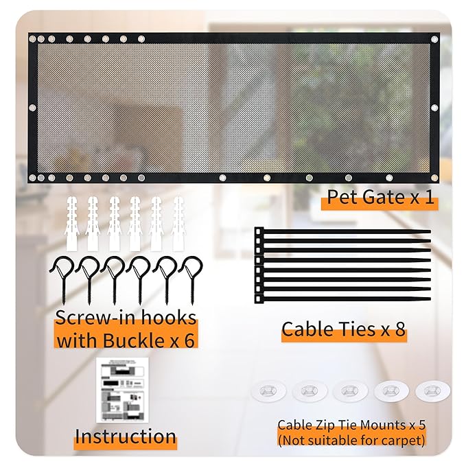 NWK 98’’ to 120’’Extra Wide Adjustable Pet Gate, 30’’ Tall, Mesh Pet Gate for The House Stairs Providing a Safe Enclosure for Pets to Play and Rest (Extra wide)