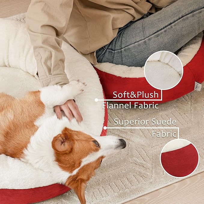 Love's cabin Round Donut Cat and Dog Cushion Bed, 25in Pet Bed for Small or Medium Dogs, Anti-Slip & Water-Resistant Bottom, Soft Durable Fabric Pet Beds, Washable Calming Cat & Dog Bed Red