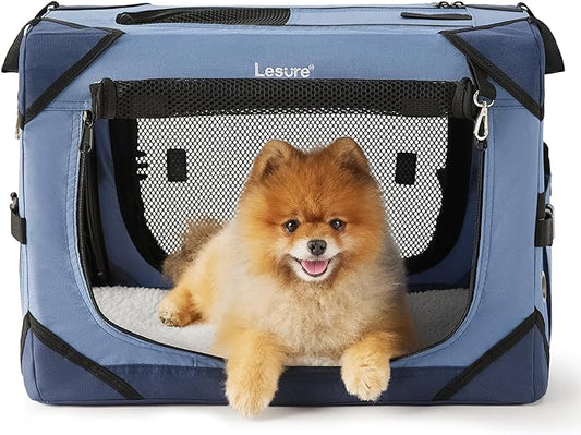 Lesure Collapsible Dog Crate - Portable Dog Travel Crate Kennel for Extra Small Dog, 4-Door Pet Crate with Durable Mesh Windows, Indoor & Outdoor (Blue)