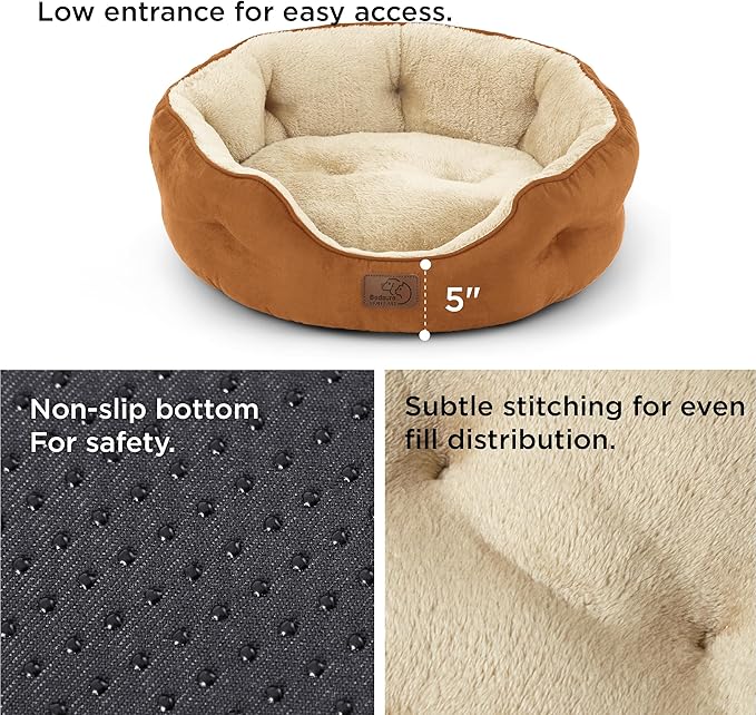 Bedsure Dog Beds for Small Dogs - Round Cat Beds for Indoor Cats, Washable Pet Bed for Puppy and Kitten with Slip-Resistant Bottom, 25 Inches, Terracotta