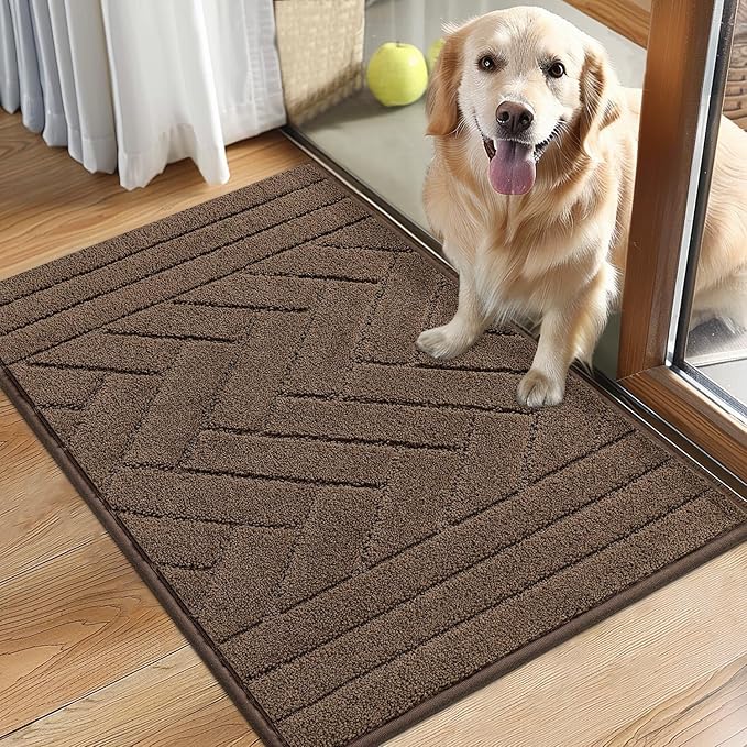 Tindbea Dog Mat for Muddy Paws,Absorbs Moisture Dirt Non-Slip Washable Mud Mat for Dogs,Soft Rubber Backing Front Inside Pet Rug for Entryway, Mud Dog Paws, Patio(20"x31.5",Light Taupe)