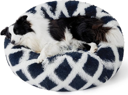 Bedsure Calming Dog Bed for Large Dogs - Donut Washable Large Pet Bed, 36 inches Anti-Slip Round Fluffy Plush Faux Fur Dog Bed, Fits up to 100 lbs Pets, Diamond Blue