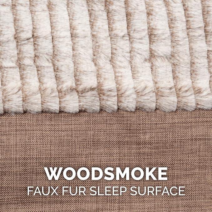 Furhaven Memory Foam Dog Bed for Medium/Small Dogs w/ Removable Bolsters & Washable Cover, For Dogs Up to 35 lbs - Luxe Faux Fur & Performance Linen Sofa - Woodsmoke, Medium
