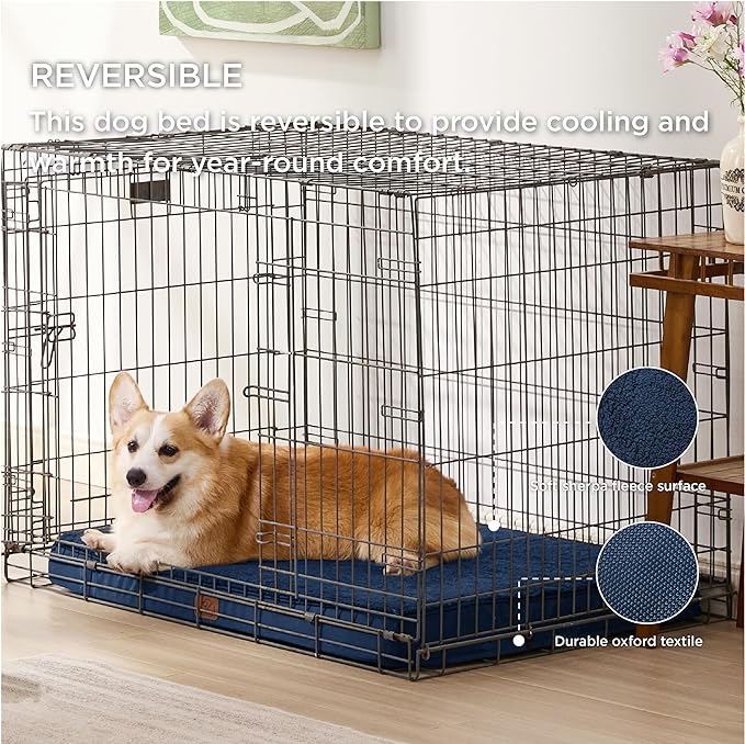 Bedsure Large Dog Crate Bed - Big Orthopedic Waterproof Dog Beds with Removable Washable Cover for Large Dogs, Egg Crate Foam Pet Bed Mat, Suitable for Dogs Up to 75 lbs, Navy