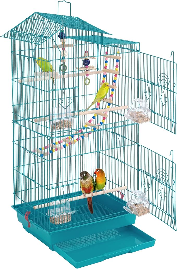 Yaheetech 39'' H Metal Roof Top Bird Cage Medium Small Parrot Cage w/Toys & Swing & Ladder for Canary Budgie Cockatiel Conure Parakeet