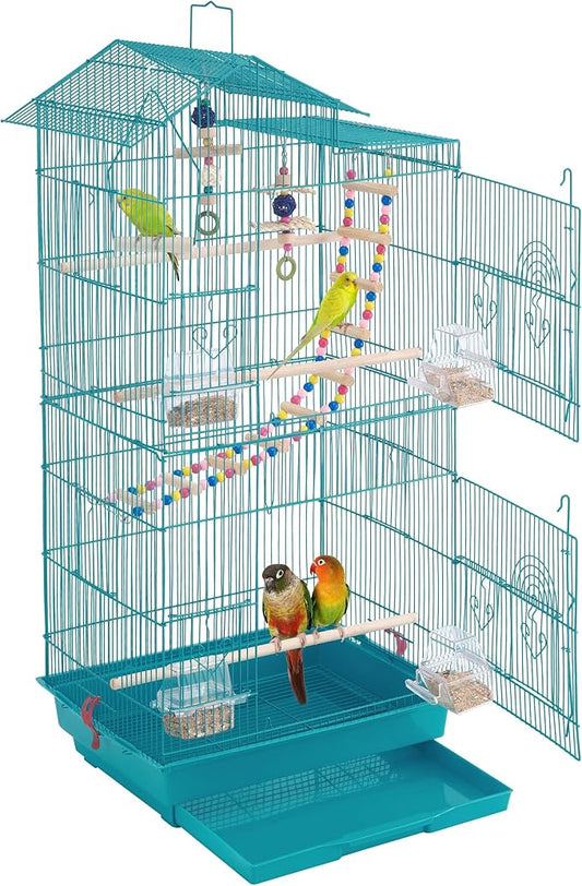 Yaheetech 39'' H Metal Roof Top Bird Cage Medium Small Parrot Cage w/Toys & Swing & Ladder for Canary Budgie Cockatiel Conure Parakeet