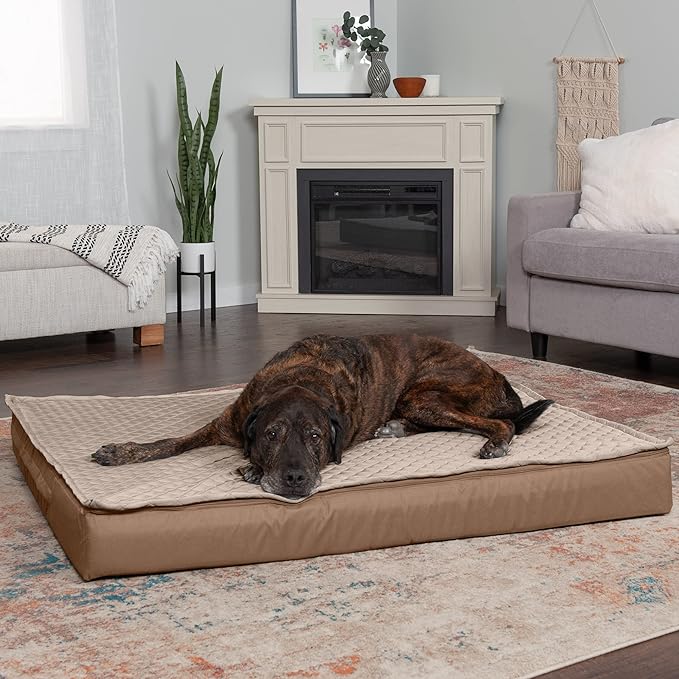 Furhaven Water-Resistant Memory Foam Dog Bed for Large Dogs w/ Removable Quilt Top & Washable Cover, For Dogs Up to 125 lbs - Indoor/Outdoor Quilt Top Convertible Mattress - Sand, Jumbo Plus/XXL