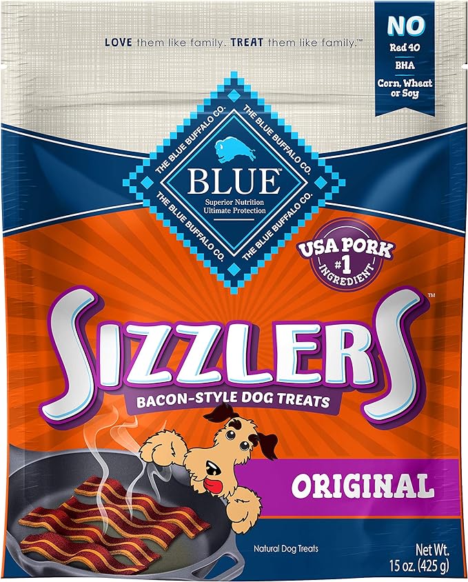 Blue Buffalo Sizzlers Natural Bacon-Style Soft-Moist Dog Treats, Original Pork 15-oz Bag