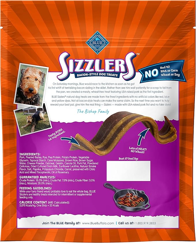 Blue Buffalo Sizzlers Natural Bacon-Style Soft-Moist Dog Treats, Original Pork 15-oz Bag