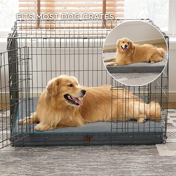 Bedsure Memory Foam Extra Large Plus Dog Bed - Orthopedic Waterproof Dog Bed for Crate with Removable Washable Cover and Nonskid Bottom - Plush Flannel Fleece Top Pet Bed, Grey