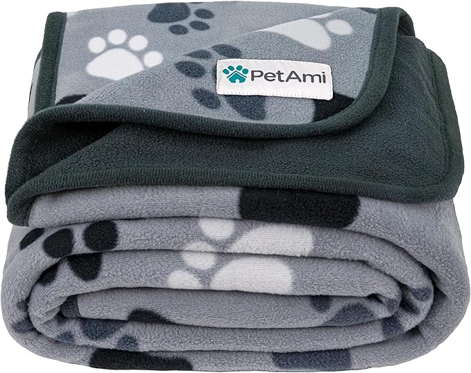 PetAmi Waterproof Dog Blanket for Bed, XL Pet Blanket Couch Cover Protection, Fleece Cat Blanket Throw for Crate Kennel Sofa Furniture Protector, Reversible Soft Plush, Twin 60x80 Paw Print Gray