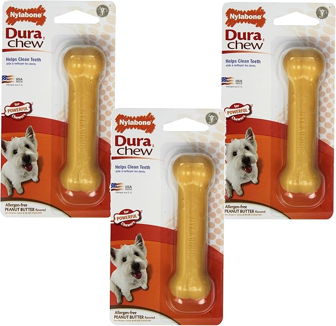 Nylabone Dura Chew Dog Chew Bones (Peanut Butter, 3-Bones)