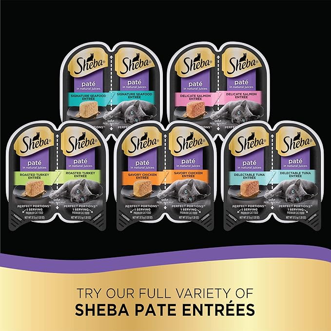 Sheba Wet Food PERFECT PORTIONS Paté Wet Cat Food Trays (24 Count, 48 Servings), Roasted Chicken and Liver Entrée, Easy Peel Twin-Pack Trays