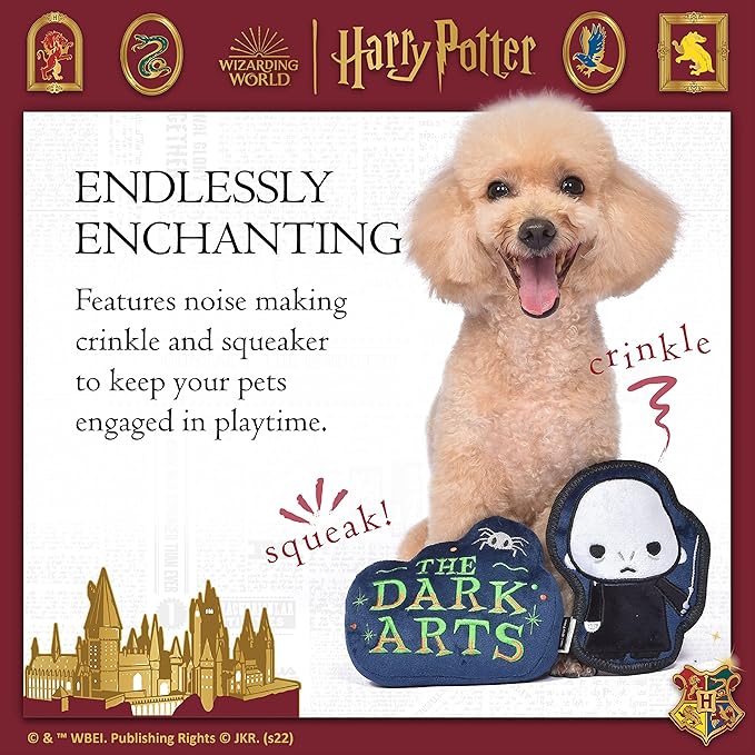 Harry Potter 2 Piece Dog Toy Set 6" You Know Who Plush Figure Toy and Dark Arts Plush Silhouette Flat Toy Official Pet Toys and Accessories | Voldemort Dog Toy (FF22715)