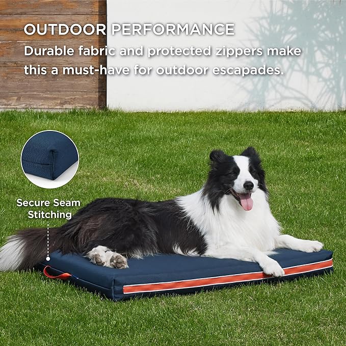 Bedsure Outdoor Waterproof Dog Bed with Heavy Duty Cover, Orthopedic Foam Supportive Dog Beds, Washable Dog Mat with Removable Cover for Large Dogs (36"x27", Navy Blue)