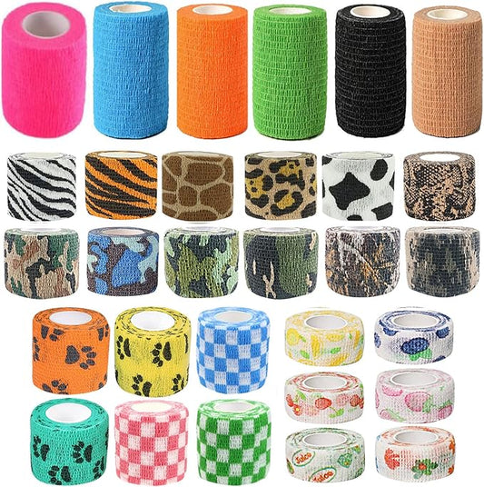 30 Rolls Self Adhesive Bandage Wrap 1/2 /3/4 Inch Four Size Wrap Cohesive Bandage for Dogs Dogs Cats Horses Birds Animals Non-Woven Strong Sports Tape for Wrist Healing Ankle Sprain & Swelling