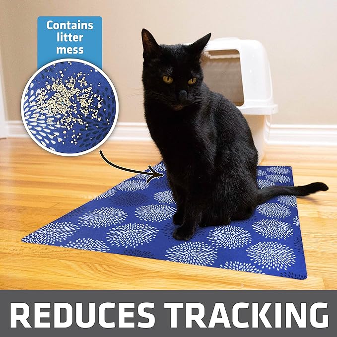 Drymate Original Cat Litter Mat, Contains Mess from Box, Protects Floors, Urine-Proof, Machine Washable, Soft on Kitty Paws, Absorbent, Waterproof (USA Made, Recycled Content) (20”x28”)(Good Blue)