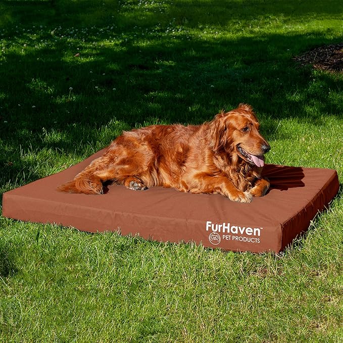 Furhaven Water-Resistant Cooling Gel Dog Bed for Large Dogs w/ Removable Washable Cover, For Dogs Up to 95 lbs - Indoor/Outdoor Logo Print Oxford Polycanvas Mattress - Chestnut, Jumbo/XL