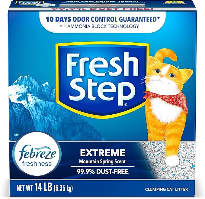 Fresh Step Clumping Cat Litter, Extreme, Long Lasting Odor Control Kitty Litter with Activated Charcoal, Low Dust Formula, 14 lb