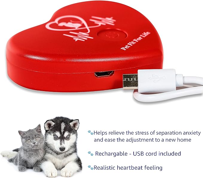 Pet Fit For Life Heartbeat Plush Cat Toy with Heat for Calming Anxiety - Kitty Sleep Aid with USB Rechargeable Heart Beat Simulator and Reusable Heating Pad Insert
