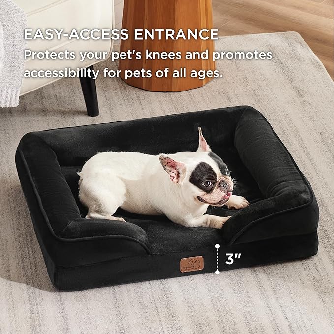 Bedsure Orthopedic Dog Bed for Medium Dogs - Waterproof Dog Sofa Beds Medium, Supportive Foam Pet Couch Bed with Removable Washable Cover, Waterproof Lining and Nonskid Bottom, Black