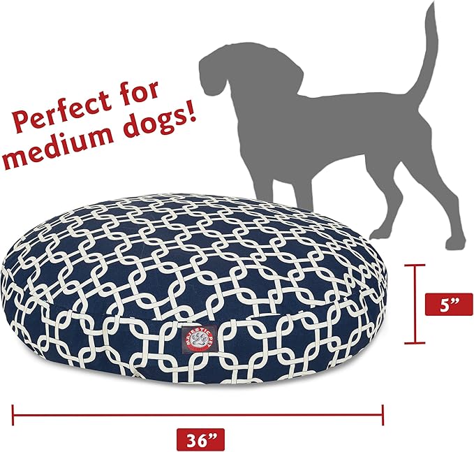 Navy Blue Links Medium Round Indoor Outdoor Pet Dog Bed With Removable Washable Cover By Majestic Pet Products