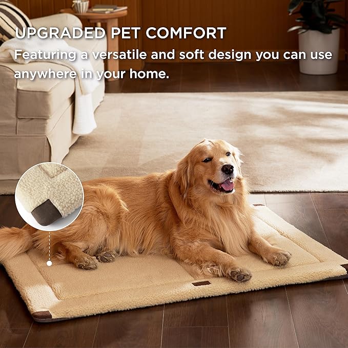 Bedsure Washable Dog Crate Bed for Extra Large Dogs, Reversible Foam Floor Dog Mat, Lightweight Travel Flat Pet Beds for Indoor & Outdoor Dogs (48" x 30", Beige)