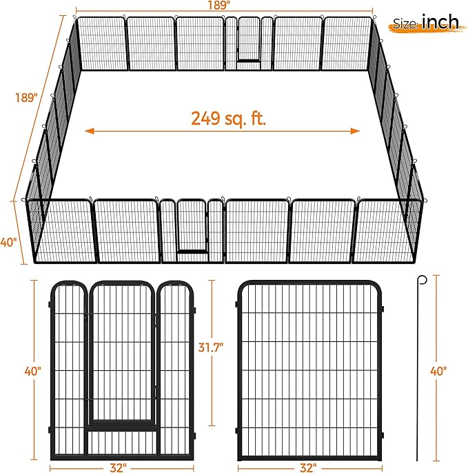 Yaheetech Heavy Duty Extra Wide Dog Playpen, 24 Panels Outdoor Pet Fence for Large/Medium/Small Animals Foldable Puppy Exercise Pen for Garden/Yard/RV/Camping 40 Inch Height x 32 Inch Width