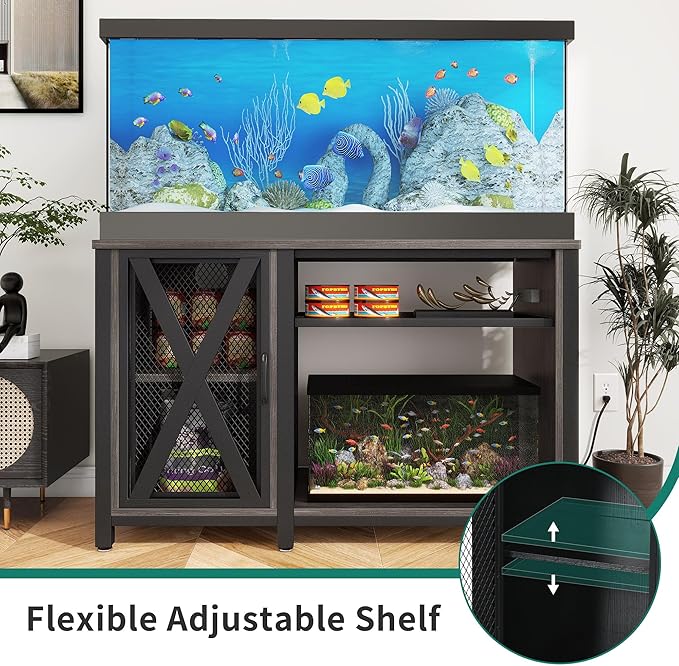 YITAHOME Heavy Duty 55-75 Gallon Aquarium Stand with Power Outlets, Cabinet for Fish Tank Accessories Storage - Metal Fish Tank Stand Suitable for Fish Tank, Turtle Tank, 880LBS Capacity, Grey