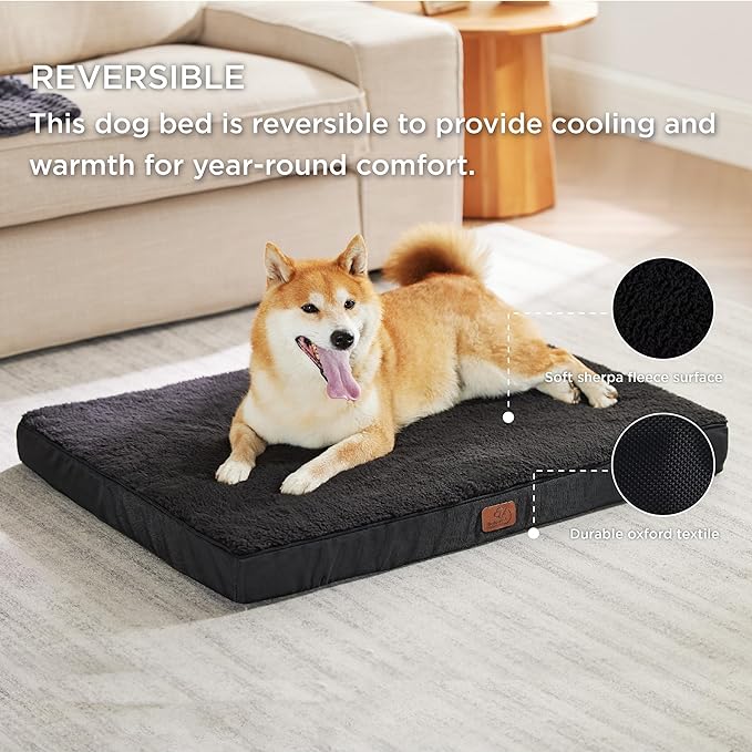 Bedsure Large Dog Bed for Large Dogs - Big Orthopedic Waterproof Dog Beds with Removable Washable Cover, Egg Crate Foam Pet Bed Mat, Suitable for Dogs Up to 65 lbs, Black