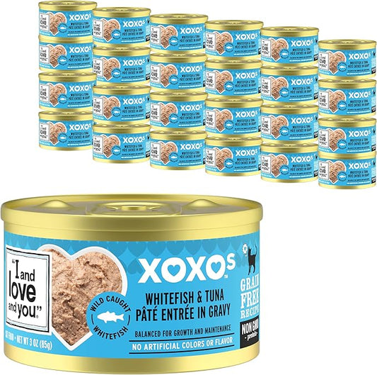 I AND LOVE AND YOU" XOXOs Canned Wet Cat Food, Whitefish and Tuna Pate, Grain Free, Real Meat, No Fillers, 3 oz Cans, Pack of 24 Cans