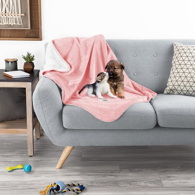 PETMAKER Waterproof Dog Blanket - 30x40-Inch Reversible Sherpa Dog Blanket for Couch, Bed, or Car - Protects from Spills, Stains, or Pet Fur (Pink)