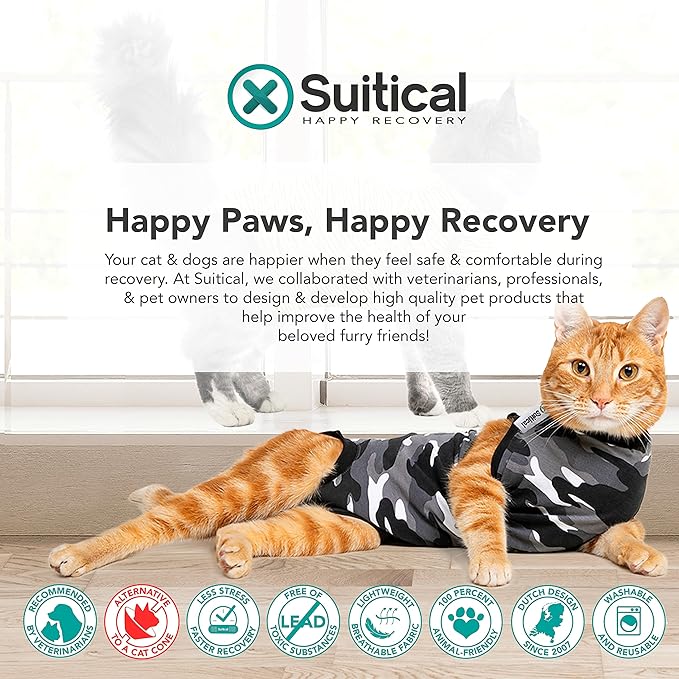 Cat Recovery Suit - Cat Recovery Suit for Spay, Neuter, Suture, Incision, & Skin Conditions - Breathable Fabric with Back Opening - XS Cat Suit by Suitical, Tiger Print