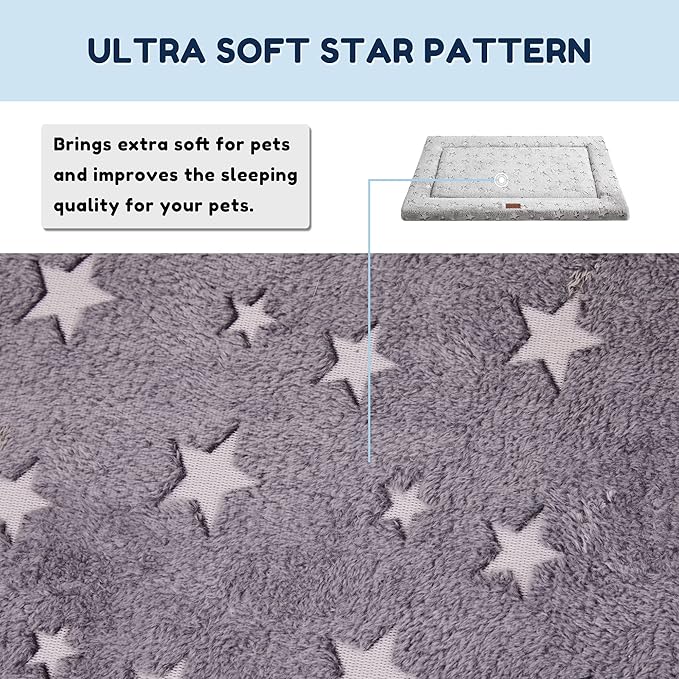 Dog Crate Bed, Comfortable Crate Dog Bed with Soft Star Prints, Washable Dog Crate Pad, Anti Slip Bed for Dog Crate,Grey
