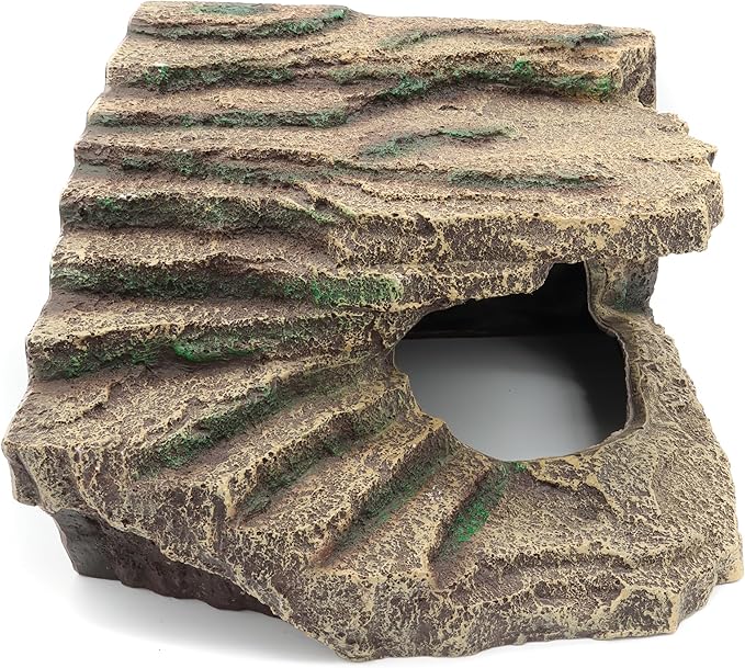 Resin Reptile Hideouts Cave Habitat Decor for Gecko Leopard Lizards Toad Turtle (B- Extra Large)