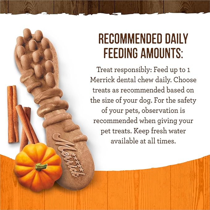 Merrick Fresh Kisses Natural Dental Chews, Treats Infused with Pumpkin and Cinnamon for Large Dogs Over 50 Lbs - 10 oz. Pouch
